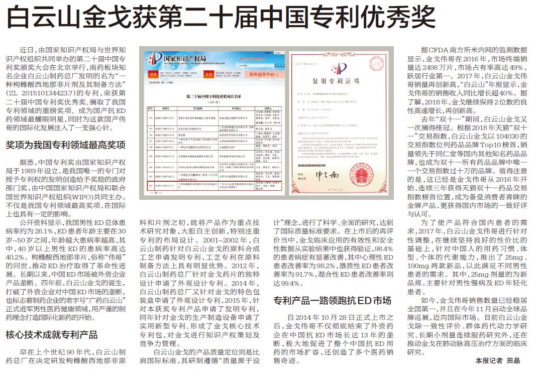 36365官网金戈获第二十届中国专利优异奖